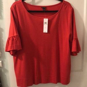 Ann Taylor Ruffle Sleeve Knit Top Size L - NWT